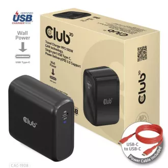 Club3D putni punjač 100 W GAN tehnologija, USB-IF TID certificiran, USB Type-C, Power Delivery(PD) 3.0 Support