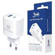 3mk mrežni punjač Hyper Charger 33W, GaN, 1x USB-C (PD) + 1x USB, bijeli