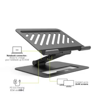 PORT priključna stanica s podesivim postoljem za prijenosno računalo za do 7 perifernih uređaja putem USB-C, crna PORT priključna stanica s podesivim postoljem za prijenosno računalo za do 7 perifernih uređaja putem USB-C, crna
