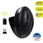 PORT vertikalni bežični ergonomski miš, BT, 2,4 GHz, USB-A/C, za dešnjake, crni