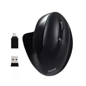 PORT vertikalni bežični ergonomski miš, BT, 2,4 GHz, USB-A/C, za dešnjake, crni
