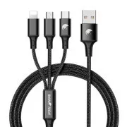 RhinoTech kabel za punjenje i prijenos podataka 3 u 1 USB-A (MicroUSB + Lightning + USB-C) 1,2 m crni
