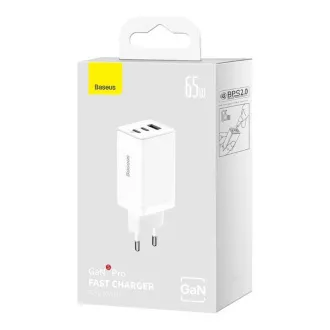 Baseus GaN5 Pro adapter za brzo punjenje 2x USB-C + USB-A 65W bijeli