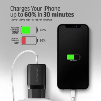 AXAGON ACU-PQ30, Sil mrežni punjač 30W, 2x port (USB-A + USB-C), PD3.0/PPS/QC4+/SFC/AFC/Apple, crni