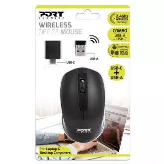 PORT bežični miš Wireless office, USB-A/USB-C dongle, 2.4Ghz, 1000DPI, crni
