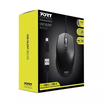PORT optički miš SILENT, USB-A/USB-C, 3600 DPI, crni