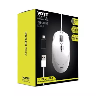 PORT optički miš SILENT, USB-A/USB-C, 3600 DPI, bijeli