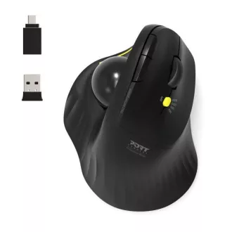 PORT bežični ergonomski miš ERGONOMIC TRACKBALL, 2.4 Ghz & Bluetooth, USB-A/C, crni