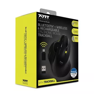 PORT bežični ergonomski miš ERGONOMIC TRACKBALL, 2.4 Ghz & Bluetooth, USB-A/C, crni