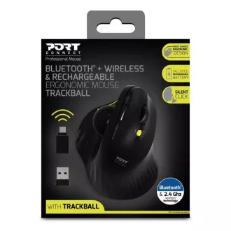 PORT bežični ergonomski miš ERGONOMIC TRACKBALL, 2.4 Ghz & Bluetooth, USB-A/C, crni