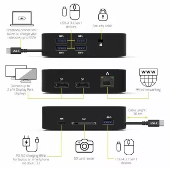 PORT priključna stanica USB-C 10 u 1, 2x4K Display Port, 5x USB-A, USB-C 85W PD, Ethernet, SD PORT priključna stanica USB-C 10 u 1, 2x4K Display Port, 5x USB-A, USB-C 85W PD, Ethernet, SD