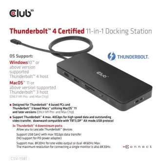Club3D USB-C 11v1 priključna stanica, 2xDP, 3xUSB-C, 3xUSB, 1xRJ45, čitač SD kartica, crna