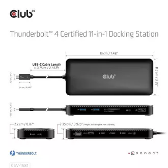Club3D USB-C 11v1 priključna stanica, 2xDP, 3xUSB-C, 3xUSB, 1xRJ45, čitač SD kartica, crna