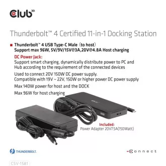 Club3D USB-C 11v1 priključna stanica, 2xDP, 3xUSB-C, 3xUSB, 1xRJ45, čitač SD kartica, crna