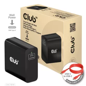 Club3D putni punjač USB-C 140W GaN tehnologija, 1xUSB-C, podrška za PD 3.1