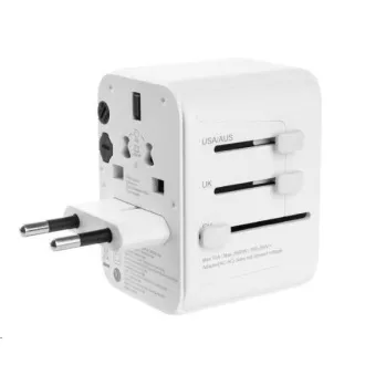FIKSNI putni adapter za EU, UK i SAD/AUS, 3x USB-C + 2x USB A, GaN, PD 65W, bijeli FIKSNI putni adapter za EU, UK i SAD/AUS, 3x USB-C + 2x USB A, GaN, PD 65W, bijeli