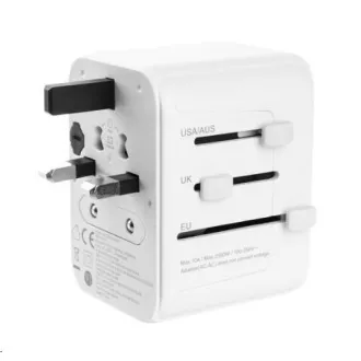 FIKSNI putni adapter za EU, UK i SAD/AUS, 3x USB-C + 2x USB A, GaN, PD 65W, bijeli FIKSNI putni adapter za EU, UK i SAD/AUS, 3x USB-C + 2x USB A, GaN, PD 65W, bijeli