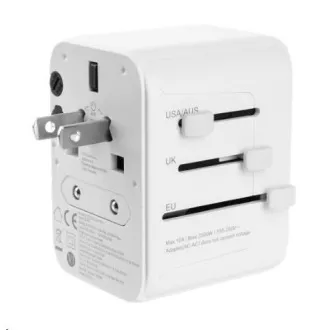 FIKSNI putni adapter za EU, UK i SAD/AUS, 3x USB-C + 2x USB A, GaN, PD 65W, bijeli FIKSNI putni adapter za EU, UK i SAD/AUS, 3x USB-C + 2x USB A, GaN, PD 65W, bijeli