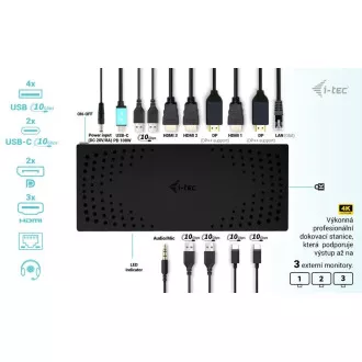 i-tec USB 3.0 / USB-C / Thunderbolt, 3x 4K priključna stanica Gen 2 + PD 100 W