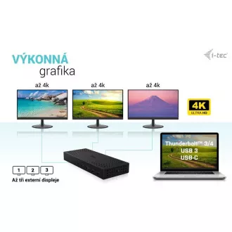 i-tec USB 3.0 / USB-C / Thunderbolt, 3x 4K priključna stanica Gen 2 + PD 100 W