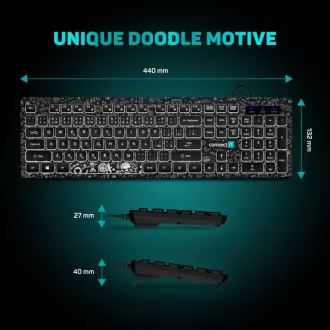 CONNECT IT DOODLE uredska žična USB tipkovnica s bijelim pozadinskim osvjetljenjem, verzija CZ + SK, CRNA CONNECT IT DOODLE uredska žična USB tipkovnica s bijelim pozadinskim osvjetljenjem, verzija CZ + SK, CRNA
