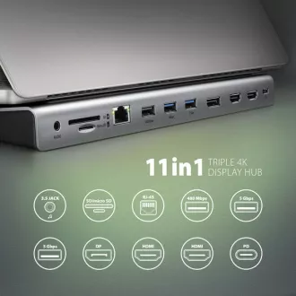 AXAGON HMC-4KX3 USB 5Gbps hub, 3x USB-A, 2x HDMI, DP, RJ-45 GLAN, SD/microSD, audio, PD 100W, USB-C kabel 40cm AXAGON HMC-4KX3 USB 5Gbps hub, 3x USB-A, 2x HDMI, DP, RJ-45 GLAN, SD/microSD, audio, PD 100W, USB-C kabel 40cm
