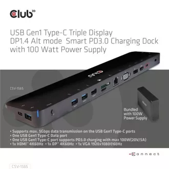 Club3D USB-C priključna stanica 14v1, 1xDP, 1xHDMI, 1xVGA, 2xUSB-C, 5xUSB, 1xRJ45, 1x3,5 mm, siva Club3D USB-C priključna stanica 14v1, 1xDP, 1xHDMI, 1xVGA, 2xUSB-C, 5xUSB, 1xRJ45, 1x3,5 mm, siva