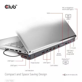 Club3D USB-C priključna stanica 14v1, 1xDP, 1xHDMI, 1xVGA, 2xUSB-C, 5xUSB, 1xRJ45, 1x3,5 mm, siva Club3D USB-C priključna stanica 14v1, 1xDP, 1xHDMI, 1xVGA, 2xUSB-C, 5xUSB, 1xRJ45, 1x3,5 mm, siva
