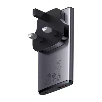 Ultratanki adapter za brzo punjenje Baseus GAN5 Pro USB-C + USB-A 65W, sivi