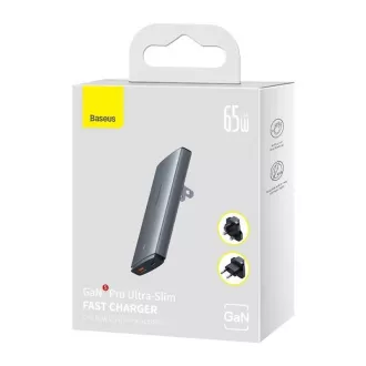 Ultratanki adapter za brzo punjenje Baseus GAN5 Pro USB-C + USB-A 65W, sivi