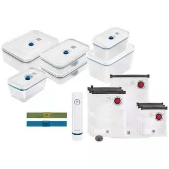 ZWILLING vakum set, 5x plastična posuda, 1x staklena posuda, 7 vrećica, vakum pumpa, 2 trake, plava - Fresh & Save
