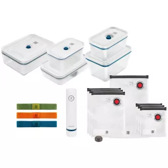 ZWILLING vakum set, 3x staklena posuda, 2x plastična posuda, 7 vrećica, vakum pumpa, 3 trake, plava - Fresh & Save