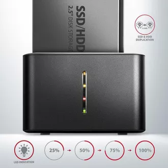 AXAGON ADSA-D25, USB 3.2 Gen 1 - 2x SATA 6G 2.5" SSD/HDD CLONE MINI priključna stanica