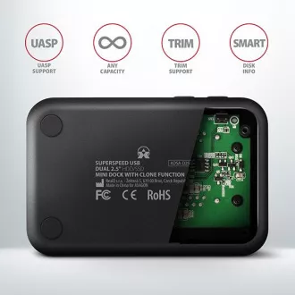 AXAGON ADSA-D25, USB 3.2 Gen 1 - 2x SATA 6G 2.5" SSD/HDD CLONE MINI priključna stanica