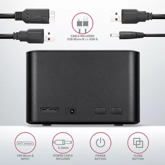 AXAGON ADSA-D25, USB 3.2 Gen 1 - 2x SATA 6G 2.5" SSD/HDD CLONE MINI priključna stanica