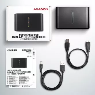 AXAGON ADSA-D25, USB 3.2 Gen 1 - 2x SATA 6G 2.5" SSD/HDD CLONE MINI priključna stanica