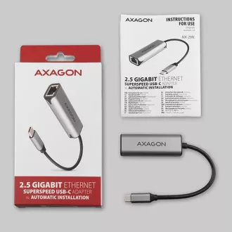 AXAGON ADE-25RC USB-C 3.2 Gen 1 - 2.5 Gigabit Ethernet mrežna kartica, Realtek 8156, auto instalacija, siva