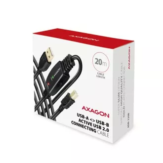 AXAGON ADR-220B, USB 2.0 AM -> BM aktivna veza / repetitor kabel, 20m