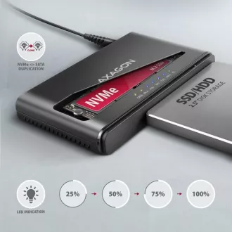 AXAGON ADSA-CC USB-C 10Gbps - NVMe M.2 SSD & SATA 2.5"/3.5" SSD/HDD CLONE MASTER 2 adapter