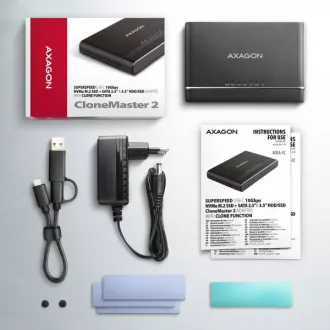 AXAGON ADSA-CC USB-C 10Gbps - NVMe M.2 SSD & SATA 2.5"/3.5" SSD/HDD CLONE MASTER 2 adapter