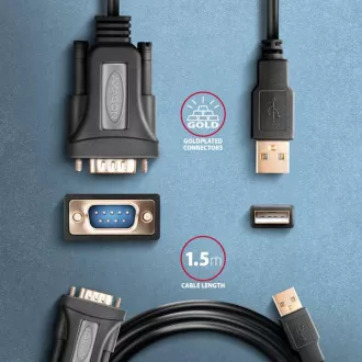 AXAGON ADS-1PQN, USB-A 2.0 - serijski RS-232 DB9-M FTDI adapter / kabel 1.5m