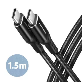 AXAGON BUCM-CM15AB, HQ kabel USB-C <-> USB-C, 1.5m, USB 2.0, PD 60W 3A, ALU, pleteni, crni AXAGON BUCM-CM15AB, HQ kabel USB-C <-> USB-C, 1.5m, USB 2.0, PD 60W 3A, ALU, pleteni, crni