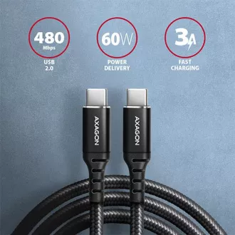 AXAGON BUCM-CM15AB, HQ kabel USB-C <-> USB-C, 1.5m, USB 2.0, PD 60W 3A, ALU, pleteni, crni AXAGON BUCM-CM15AB, HQ kabel USB-C <-> USB-C, 1.5m, USB 2.0, PD 60W 3A, ALU, pleteni, crni
