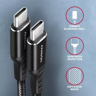 AXAGON BUCM-CM15AB, HQ kabel USB-C <-> USB-C, 1.5m, USB 2.0, PD 60W 3A, ALU, pleteni, crni AXAGON BUCM-CM15AB, HQ kabel USB-C <-> USB-C, 1.5m, USB 2.0, PD 60W 3A, ALU, pleteni, crni