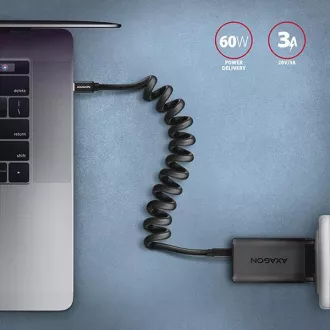 AXAGON BUCM-CM20TB, TWISTER kabel USB-C <-> USB-C, 1.1m, USB 2.0, PD 60W 3A, ALU, tpe, crni