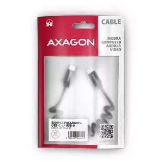 AXAGON BUCM-CM20TB, TWISTER kabel USB-C <-> USB-C, 1.1m, USB 2.0, PD 60W 3A, ALU, tpe, crni