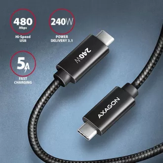 AXAGON BUCM2-CM20AB, CHARGE kabel USB-C <-> USB-C, 2m, Hi-Speed USB, PD 240W 5A, ALU, pleteni, crni AXAGON BUCM2-CM20AB, CHARGE kabel USB-C <-> USB-C, 2m, Hi-Speed USB, PD 240W 5A, ALU, pleteni, crni