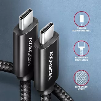 AXAGON BUCM2-CM30AB, CHARGE kabel USB-C <-> USB-C, 3m, Hi-Speed USB, PD 240W 5A, ALU, pleteni, crni AXAGON BUCM2-CM30AB, CHARGE kabel USB-C <-> USB-C, 3m, Hi-Speed USB, PD 240W 5A, ALU, pleteni, crni