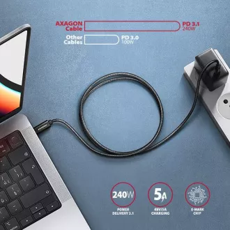 AXAGON BUCM2-CM30AB, CHARGE kabel USB-C <-> USB-C, 3m, Hi-Speed USB, PD 240W 5A, ALU, pleteni, crni AXAGON BUCM2-CM30AB, CHARGE kabel USB-C <-> USB-C, 3m, Hi-Speed USB, PD 240W 5A, ALU, pleteni, crni
