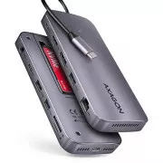 AXAGON HMC-12GM2, USB 10Gbps hub, 3x USB-A, USB-C, HDMI, DP, RJ-45 GLAN, M.2, SD/mSD, audio, PD 100W, USB-C kabel 50cm